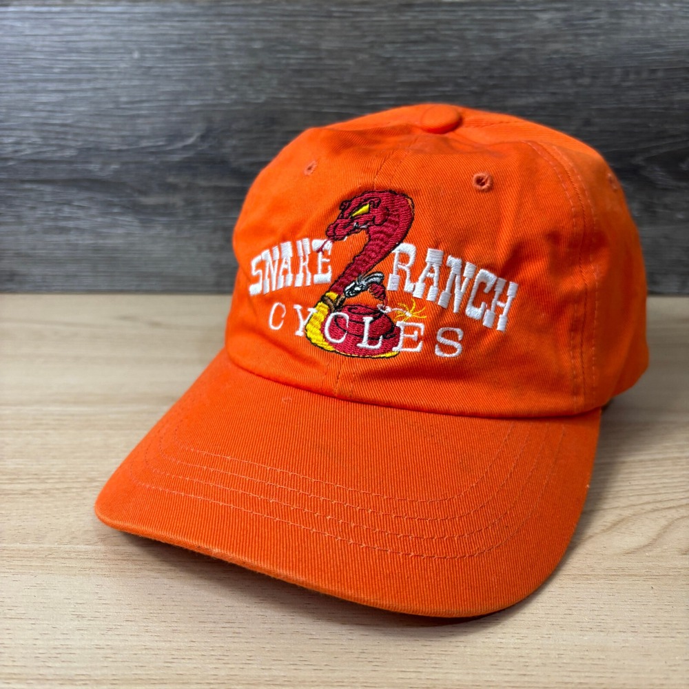 Snake Ranch Cycles Hat Cap Strap‎ Back Orange Adjustable